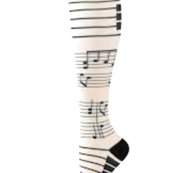 Compression Socks. Fits Size L. Black and White Musical Notes. 0040 - Picture 2 of 6